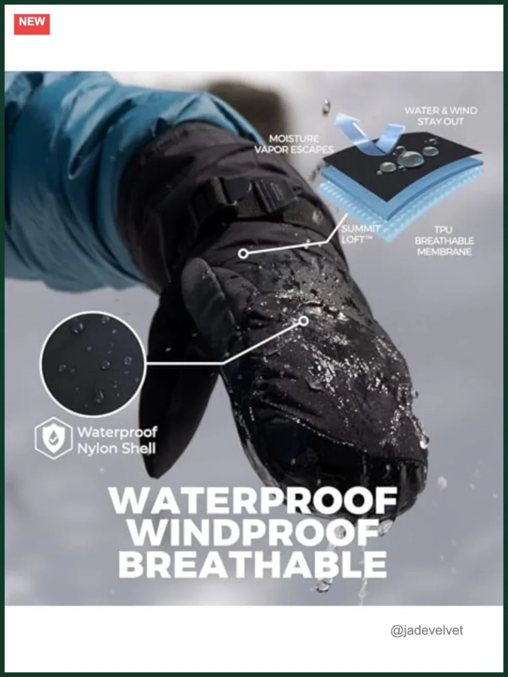 Waterproof Insulated Ski Mittens with Palm Grip for Winter